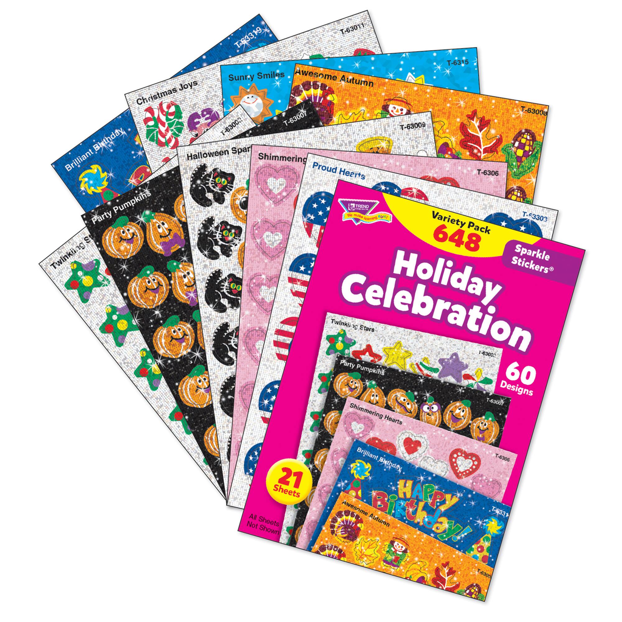 Trend Enterprises® Sparkle Stickers® Holiday Celebration Variety Pack, 2 Packs of 648ct.
